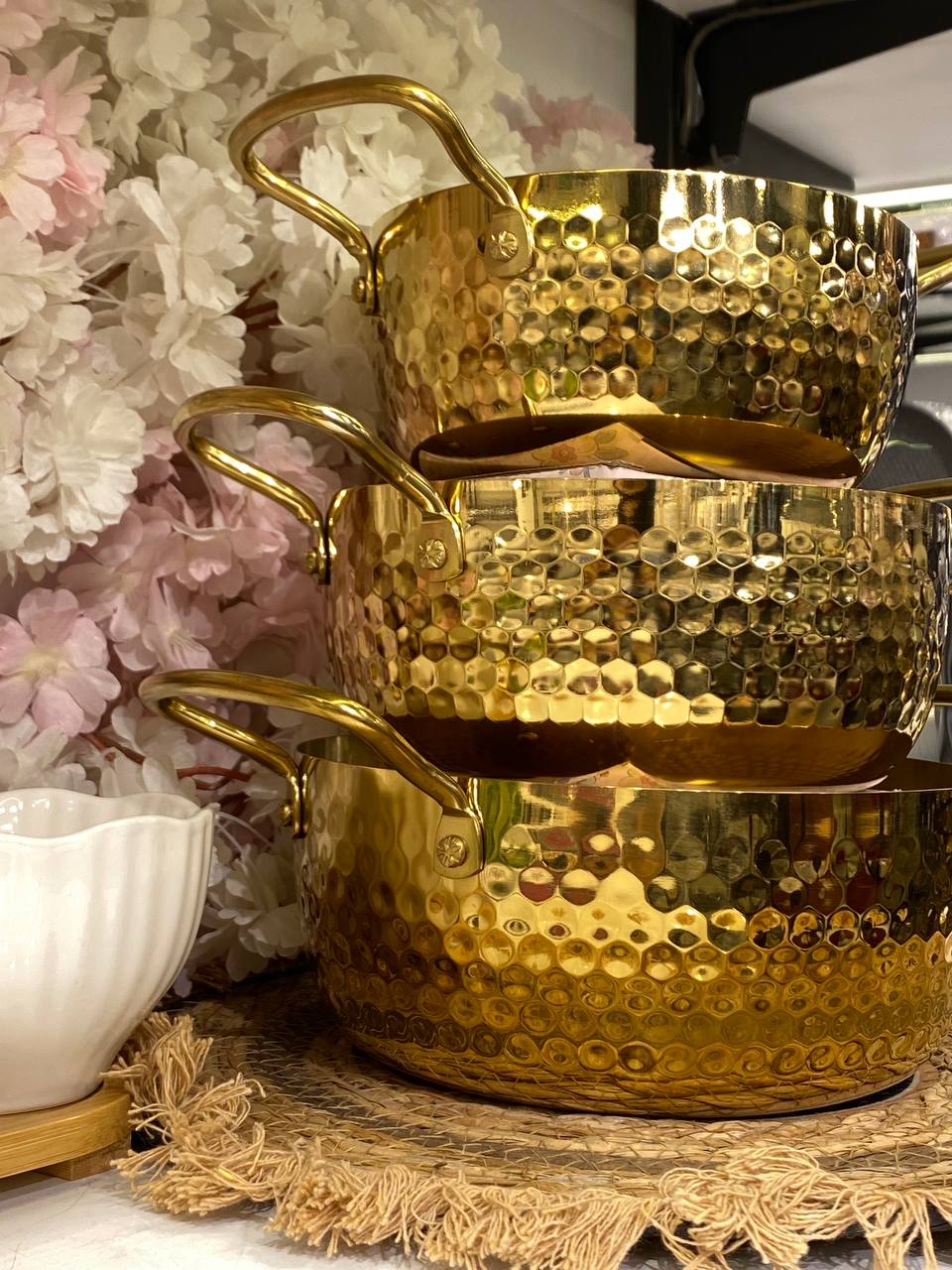 Gold-Plated Copper Bowls With A Hand-Embroidered