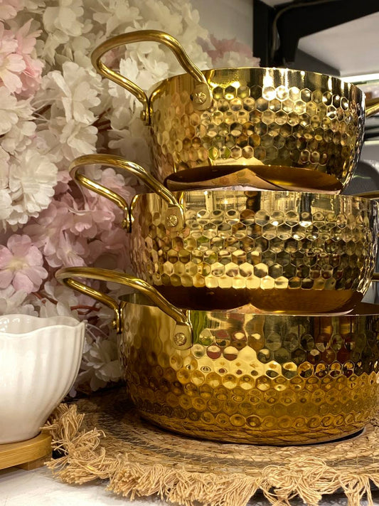 Gold-Plated Copper Bowls With A Hand-Embroidered