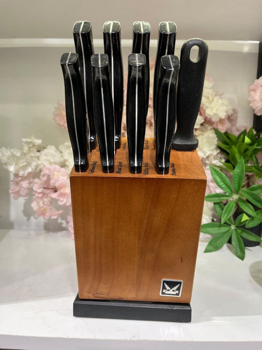 Stainless Steel Knives 9 Piece + Wooden Stand