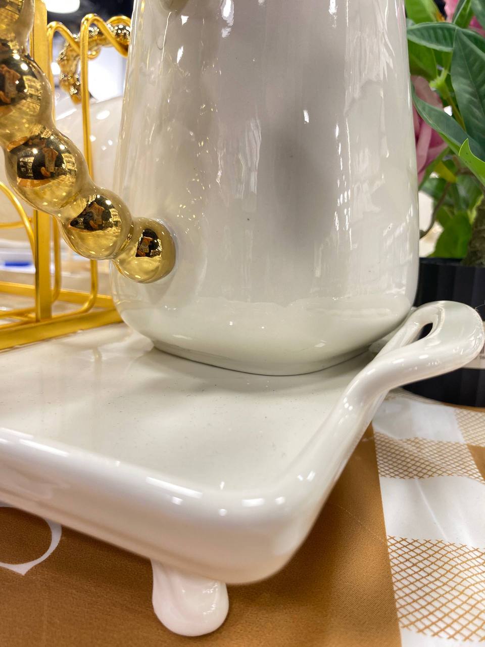 White Porcelain Serving Set with Elegant Gold Band