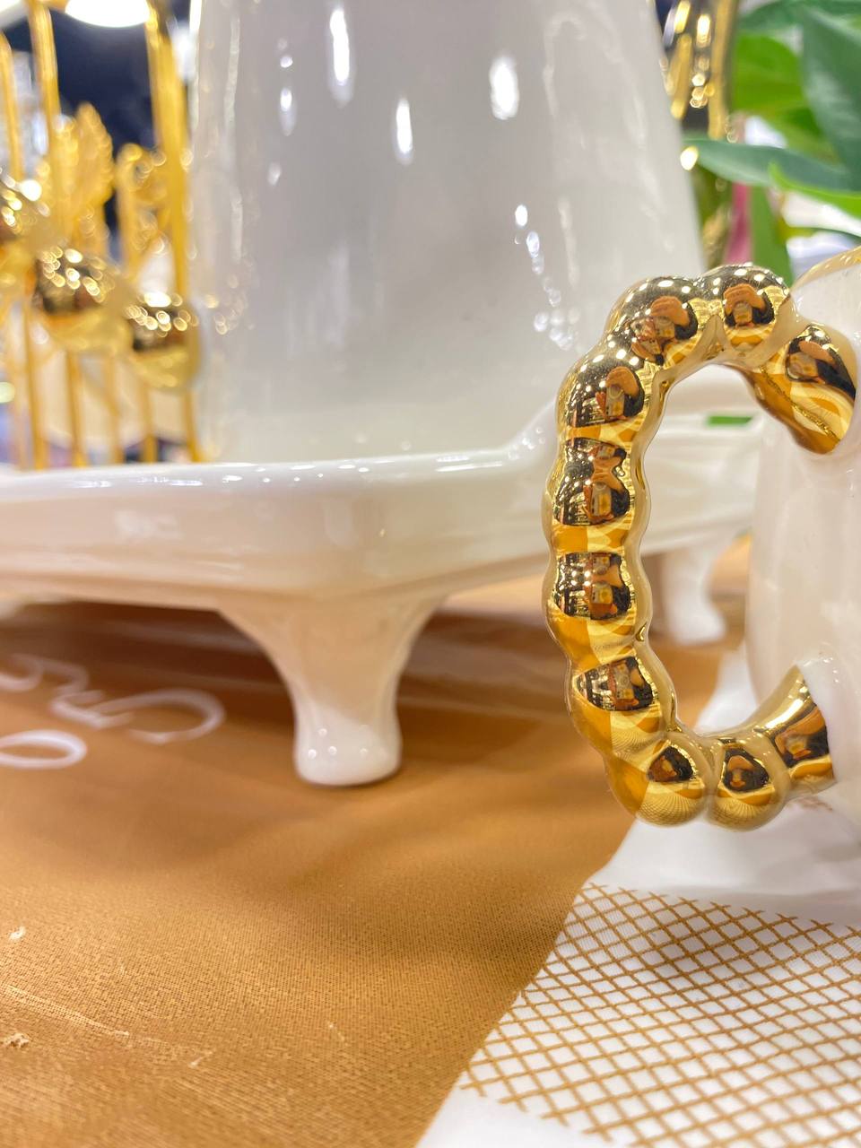 White Porcelain Serving Set with Elegant Gold Band