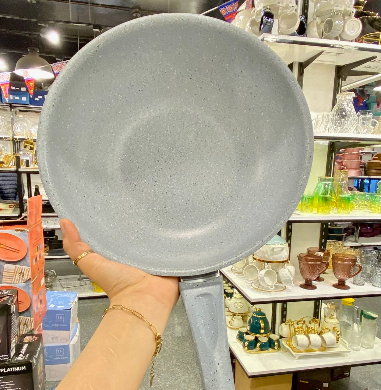 مقلاة ووك من الجرانيت بتصميم جالاكسي شيك، مناسبة لكل مطبخ، مقاس 28