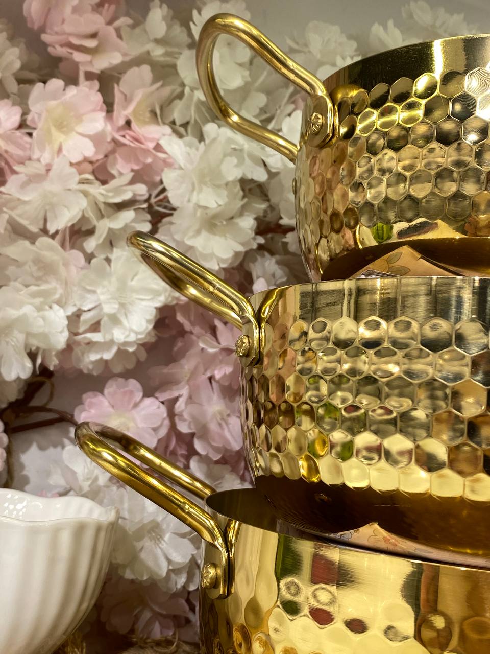 Gold-Plated Copper Bowls With A Hand-Embroidered